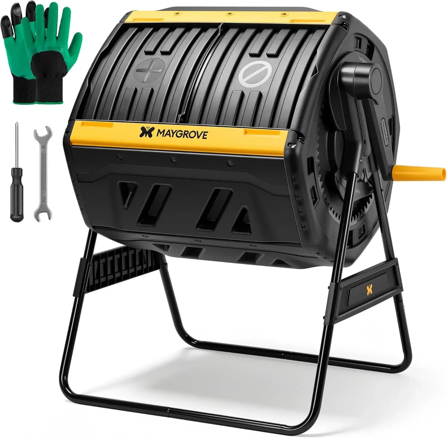 Outdoor Compost Bin 53 Gallon, Dual Chamber Large Compost Tumbler for Garden Backyard, with 360° Rotating, Sliding Doors & Solid