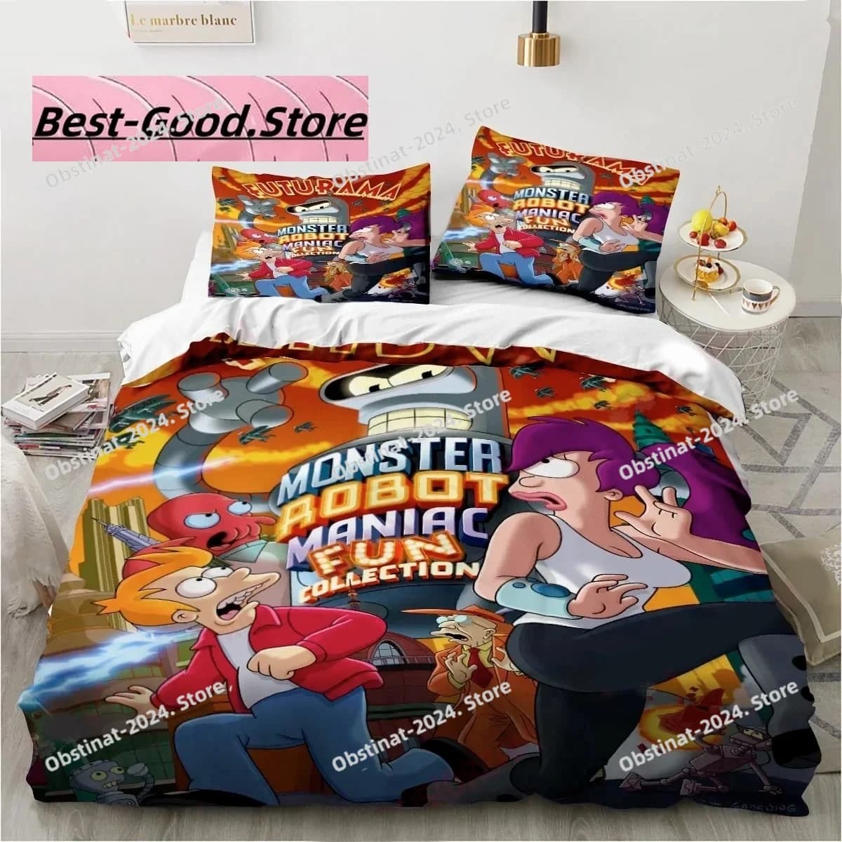 Set di biancheria da letto con stampa 3D Fashion Cartoon Futuramas Bender per ragazzi e ragazze, copripiumino, federa, letto singolo, matrimoniale, king size, per ragazzi e adulti