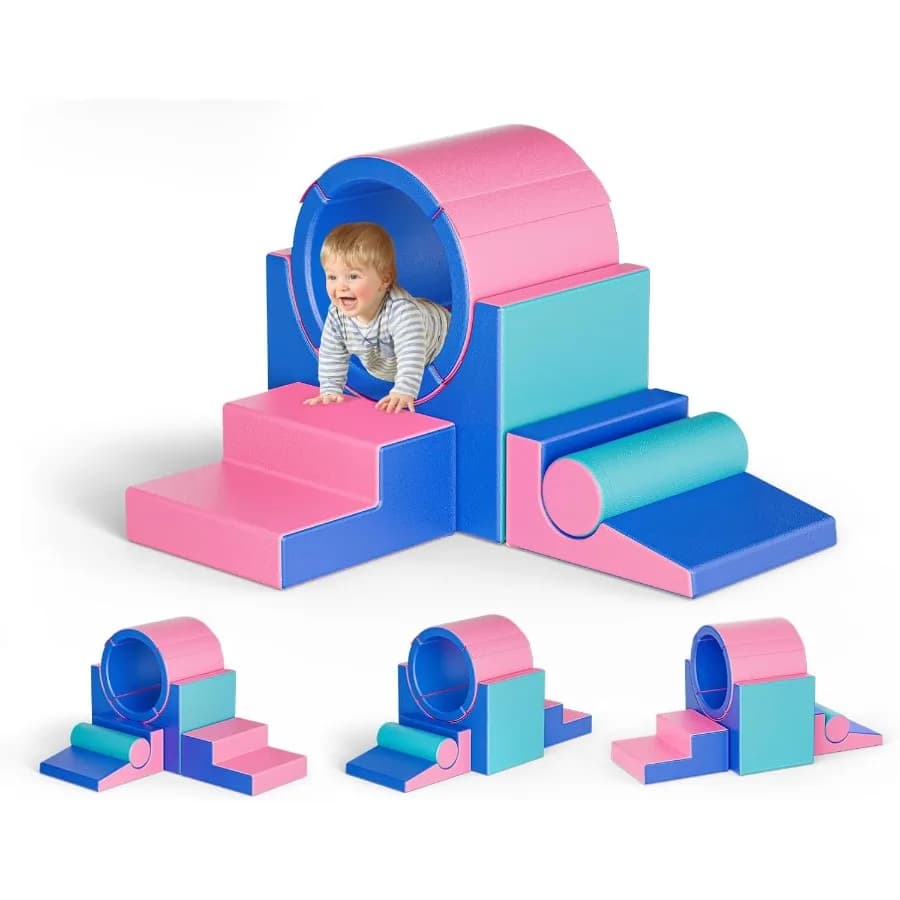 Blocchi da arrampicata in schiuma per bambini da 1-3, set da gioco morbido da 5 pezzi con giocattoli per l'esplorazione strisciante a tunnel, blocchi sicuri per neonati per interni per B