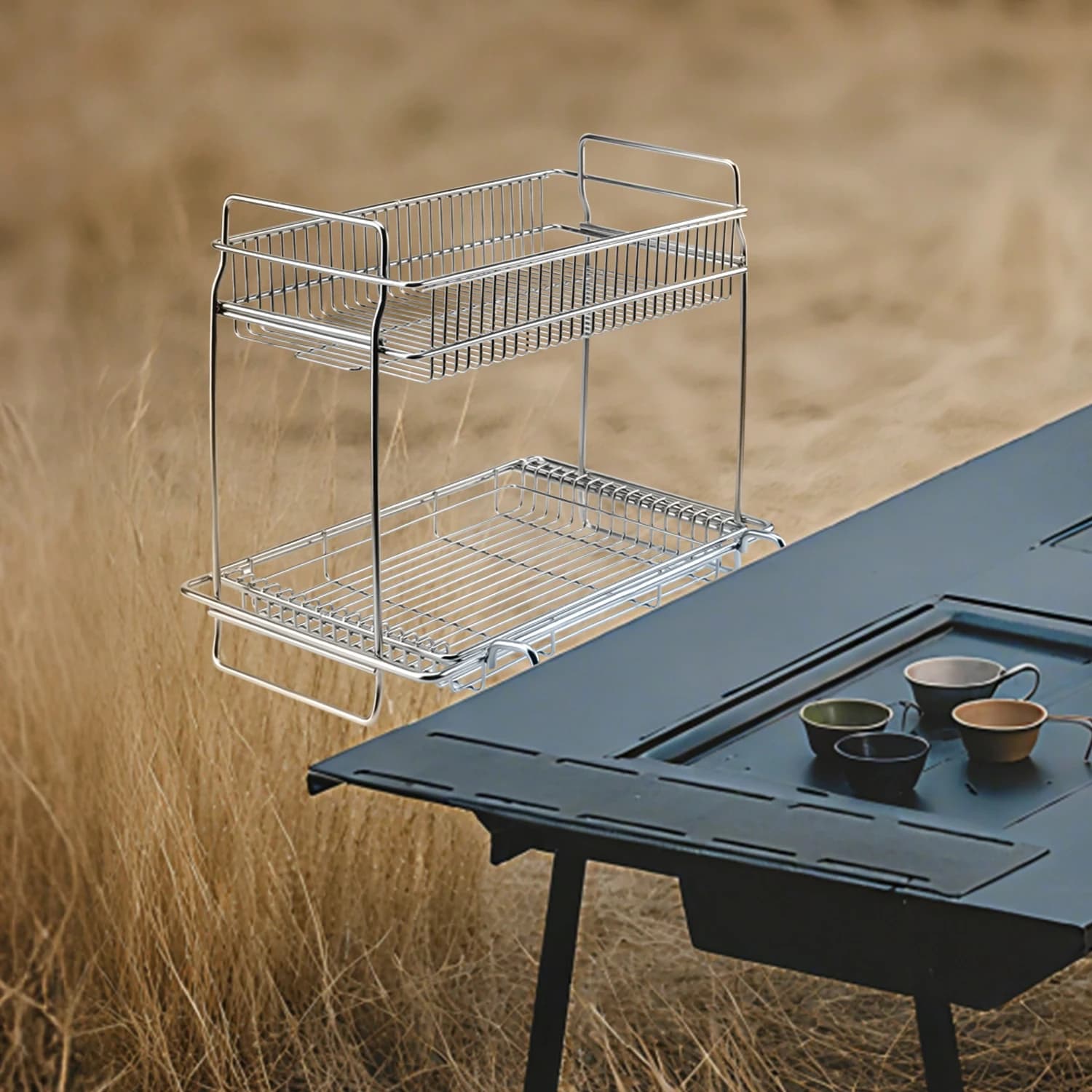 DOTWISE Desktop Side Expansion Rack For Snowpeak IGT, IGT Camping Drain Basket Stainless Steel Double Layer Hanger