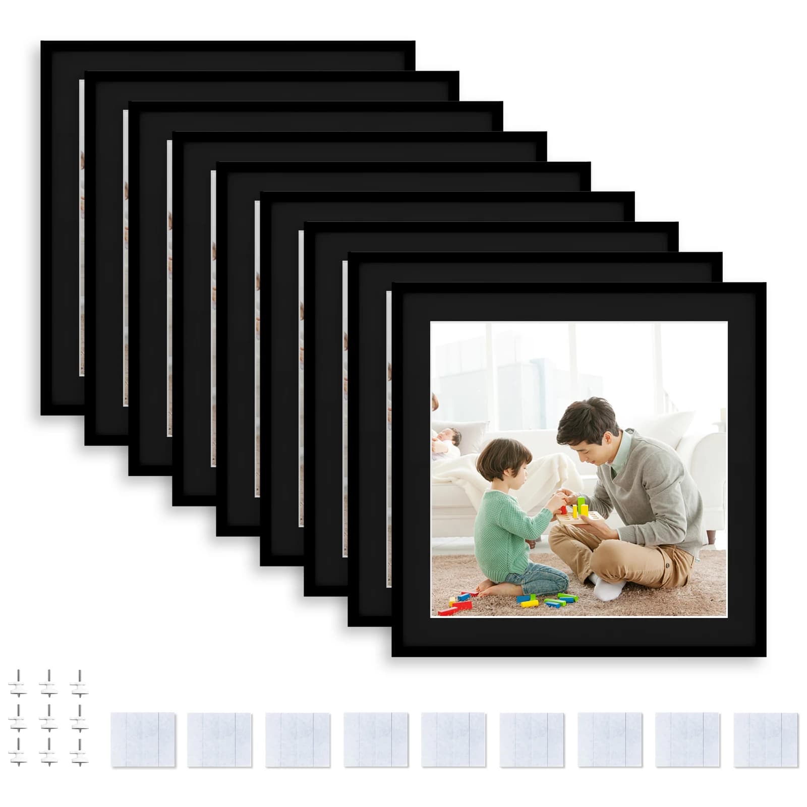 Set di 9 cornici, immagini di visualizzazione, 5x5 con tappetino O tappetino 8 W/O, piastrelle fotografiche, galleria di pareti con nastri riutilizzabili, 8x8