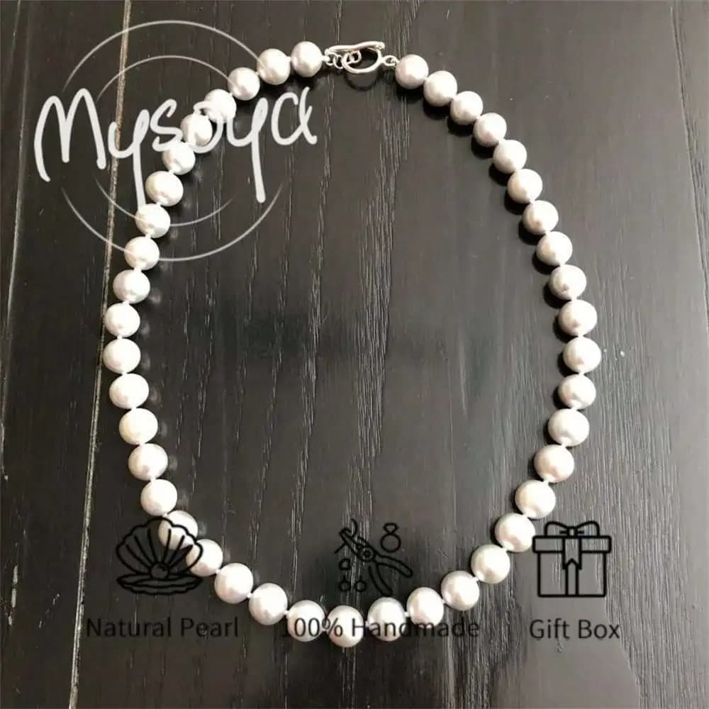 MYSOYA Collana di perle d'acqua dolce grigie Confezione regalo di perle da 7-8 mm Regalo per lei Gioielli da sposa Regalo di anniversario di Natale Capodanno