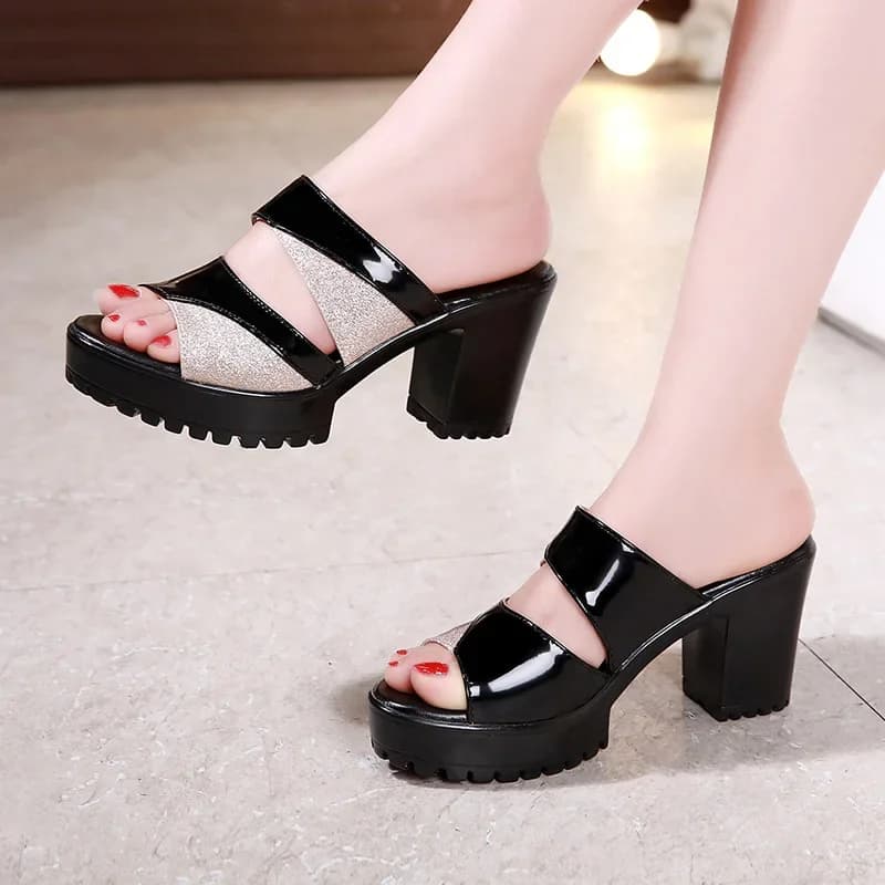 Sandali con plateau da donna taglia piccola 32-43, rosso argento, con strass, per matrimonio, modello ufficio 2026, con tacco a blocco alto, ciabatte estive