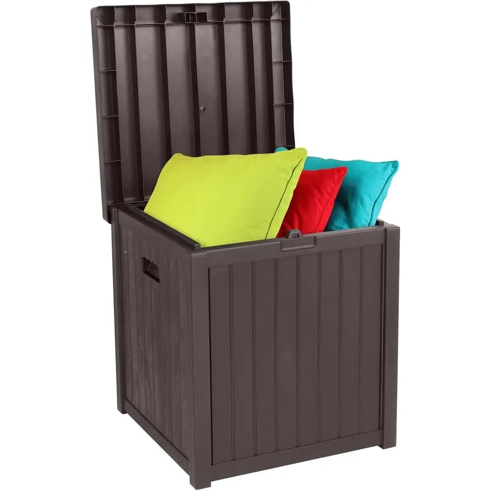 Contenitore da Esterno in Plastica con Chiusura di Sicurezza da 51 Galloni - Resistente per Patio, Giardino e Cortile (Marrone)