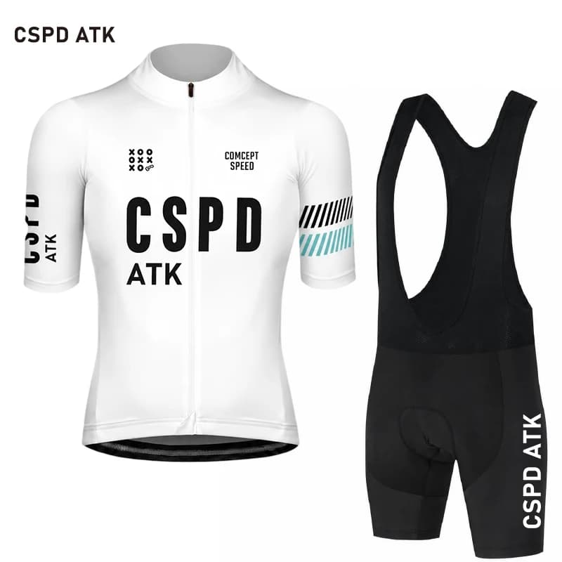 CSPD ATK men's cycling jersey cycling bib summer road cycling sportswear set MTB cycling top sponge cushion cycling shorts