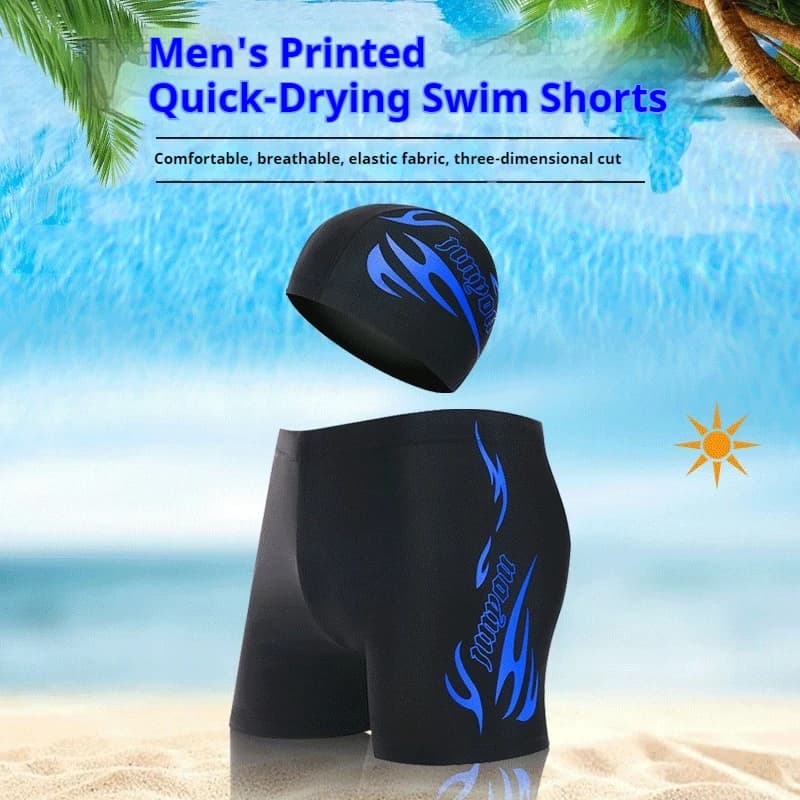 Generic Mens Quick Drying Printed Swim Trunks With Swim Cap Set Plus Size For Beach Swimming Surfing