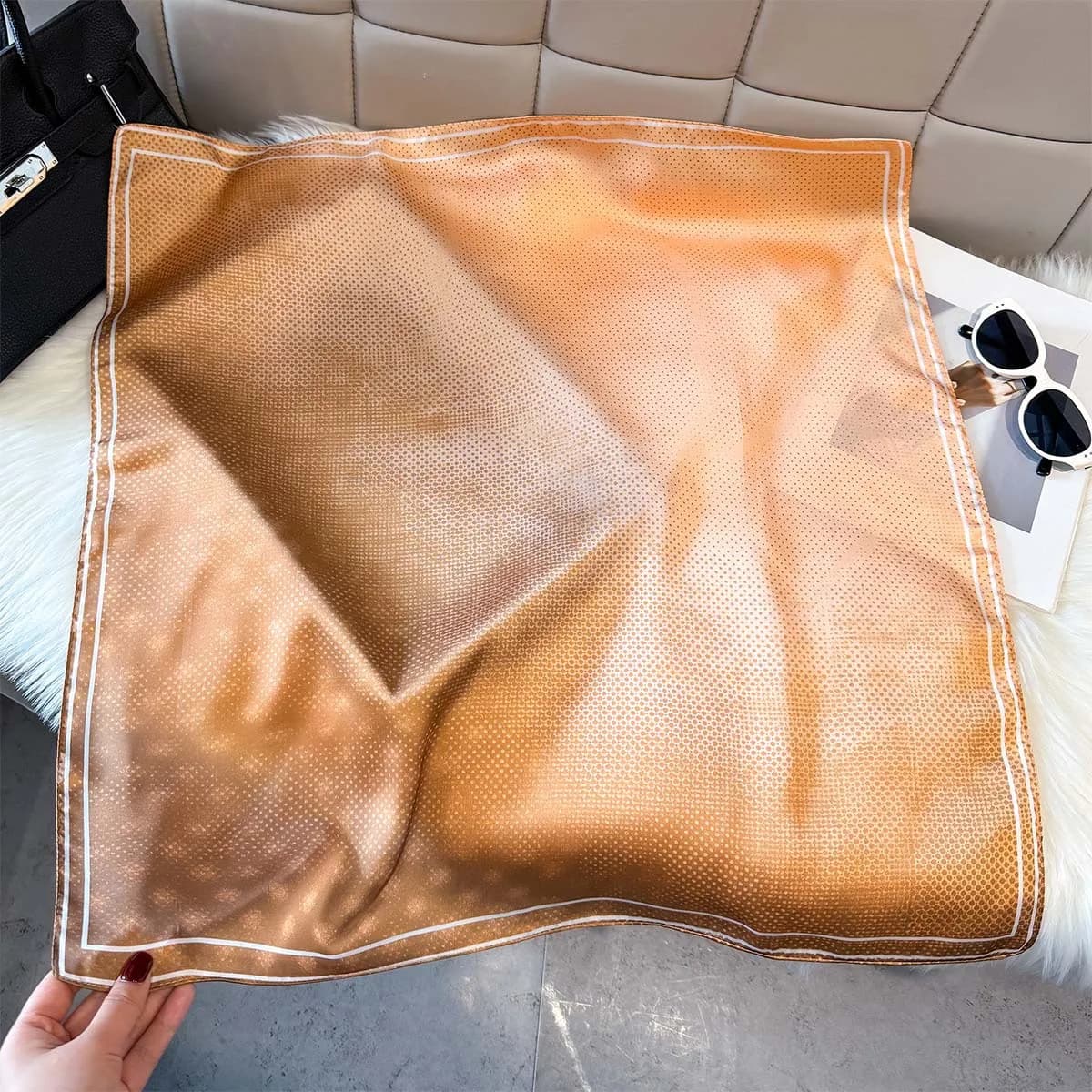 Luxury Silk Scarf Women 65x65cm Square Print Shawl Wrap Beach Sunscreen Scarves Bandana Foulard Hijab Lady Fashion Satin Ribbon
