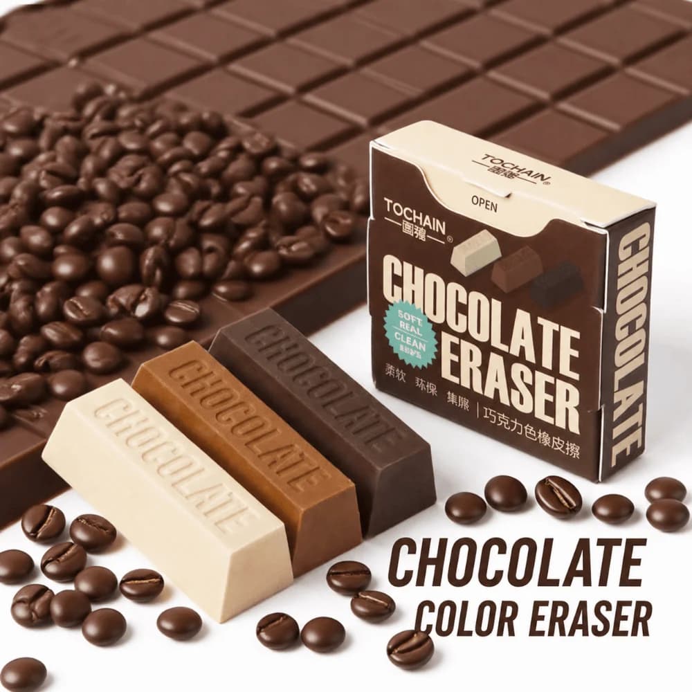3Pcs/Set Soft TPR Chocolate Design Eraser Less Dust Painting Pencil Eraser Fun Shape Mini Chocolate Stick Eraser School Supplies
