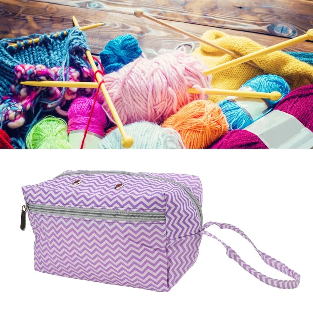 Portable Striped Pattern Yarn Storage Bag Purple Multi-Compartment Knitting Bag Organizer Crochet Hook Case For Crochet Lovers
