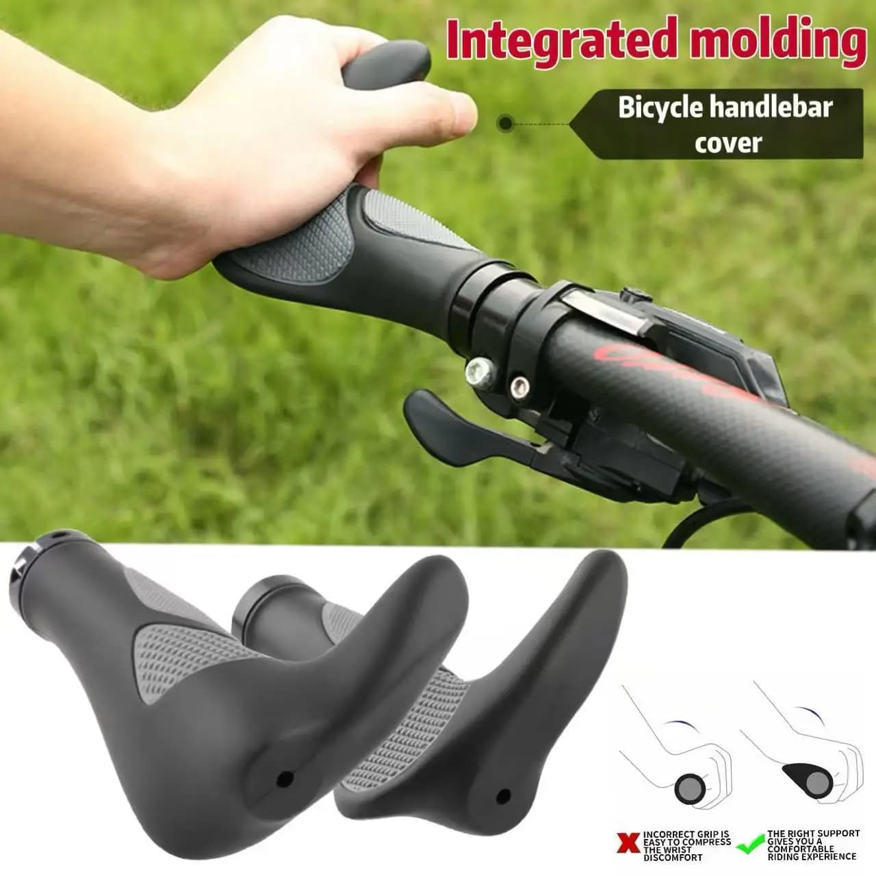 1 Paio di Impugnature Ergonomiche per Manubrio Bicicletta con Supporto per Polso, Antiscivolo, per MTB e Mountain Bike