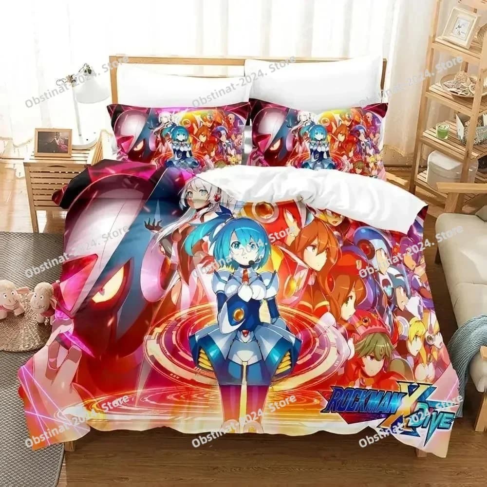 Mega Man X DiVE Set biancheria da letto Singolo Twin Full Queen King Size Set letto per ragazzi adulti Set copripiumino per camera da letto Set lenzuola Anime 3D