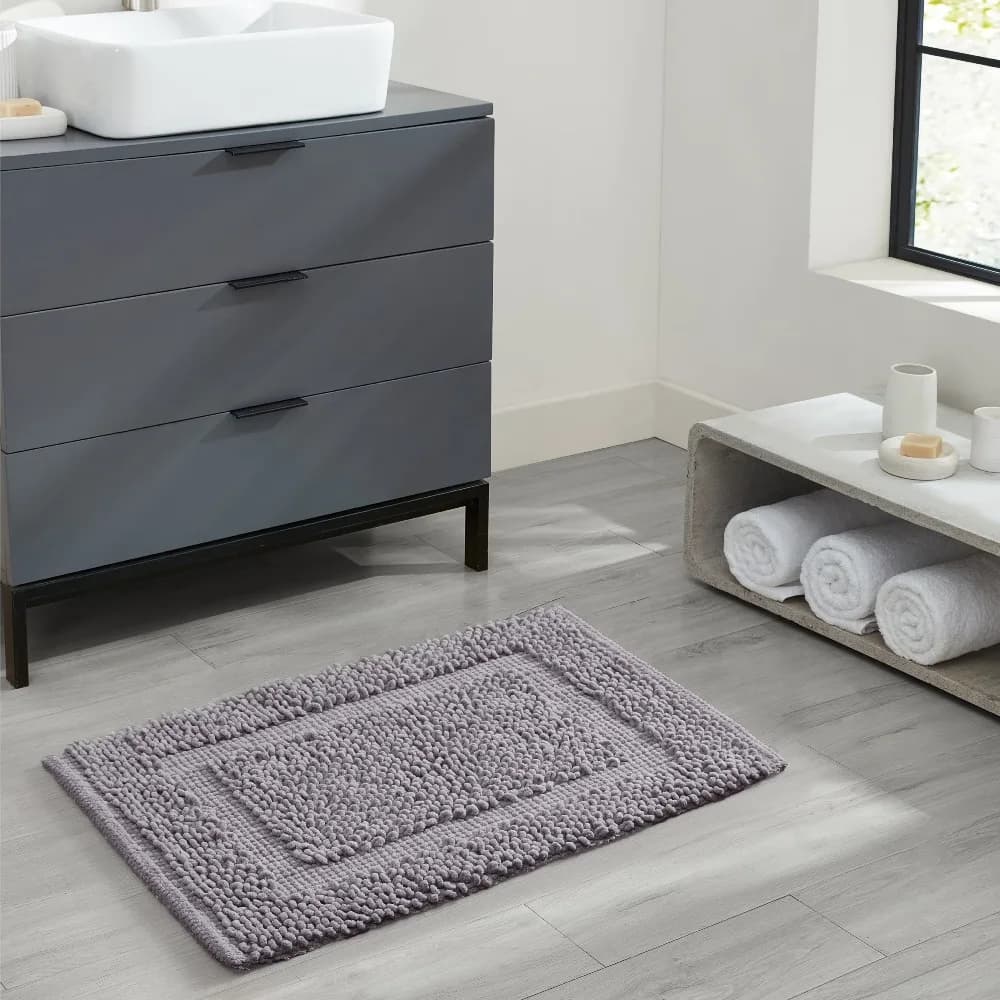 Non Slip Bath Mat 100% Cotton Bathroom Rug Soft Absorbent Microfiber Floor Mat for Bath Tub and Shower Charcoal Grey 17 x 24 Inches