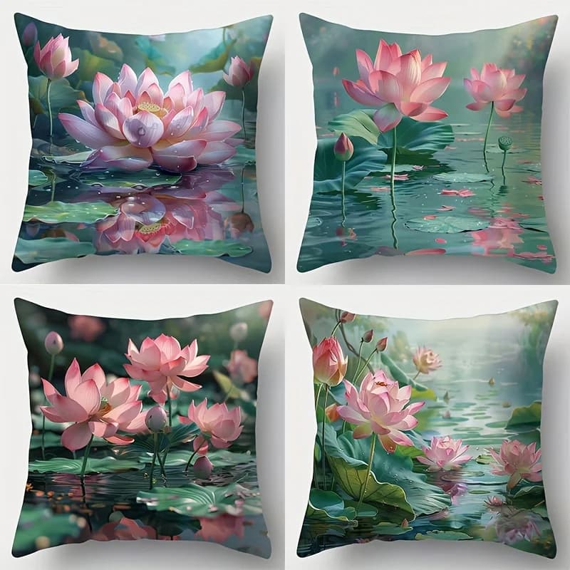 1/4pcs Lotus Flower Printed Pillowcases Sofa cushion cover home bedroom room decoration