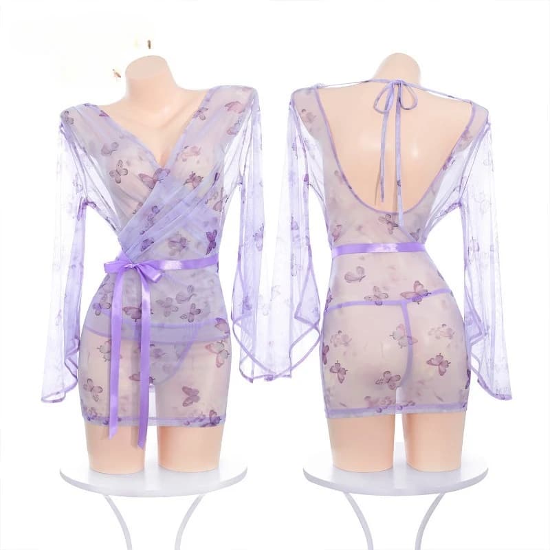 Accappatoio kimono giapponese sexy stile vacanza prospettiva Yukata uniforme tentazione farfalla stampata lingerie erotica abito corto
