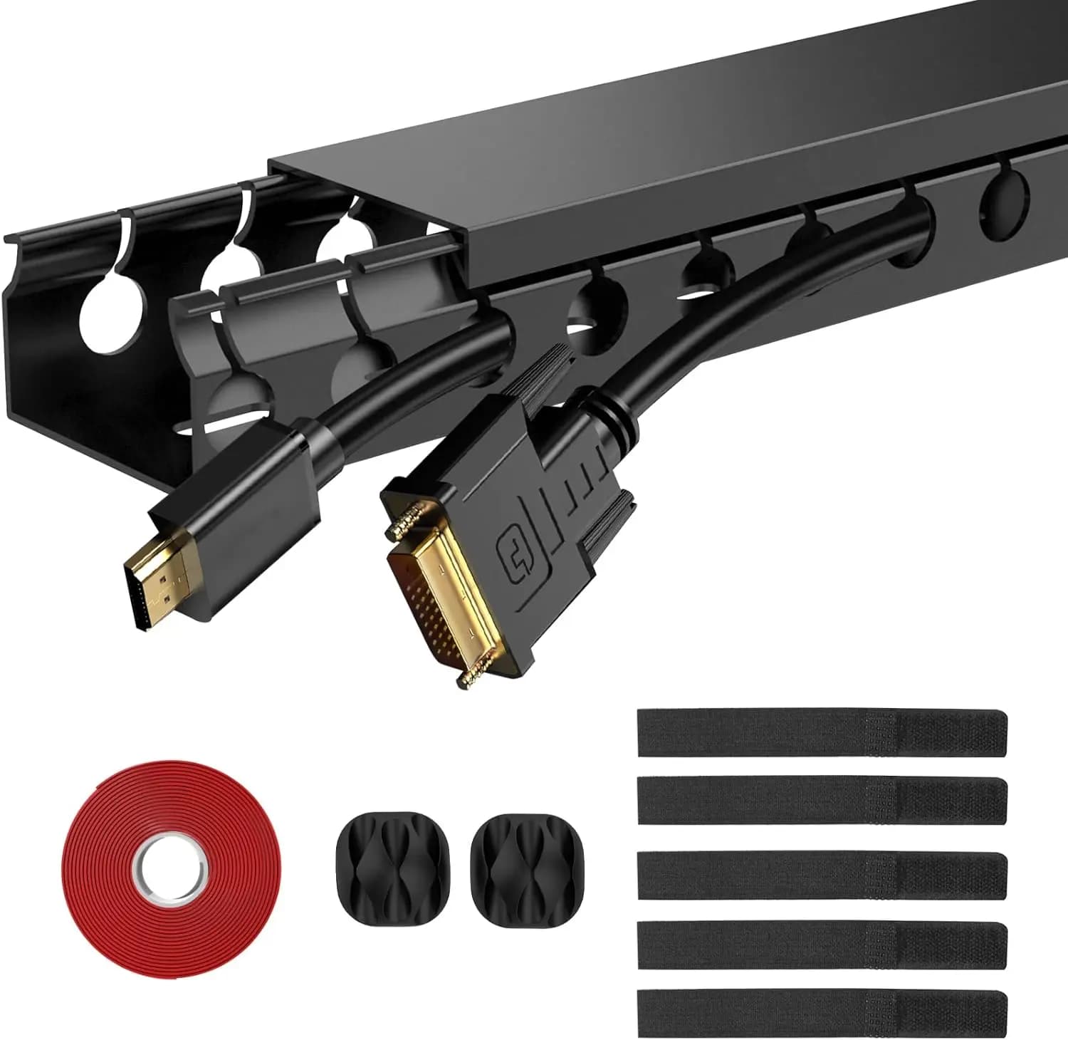 Kit Cavi Organizzati Aggiornato - Copricavi a Fessura Aperta da 77 Pollici per Gestione Cavi Scrivania/TV/Computer, Confezione da 5