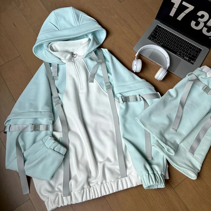 Felpa con cappuccio Anime Lolita Felpa da donna Parchwork Subculture Dolce streetwear Manica lunga Allentata Casual Pigro Orecchio di gatto Capispalla
