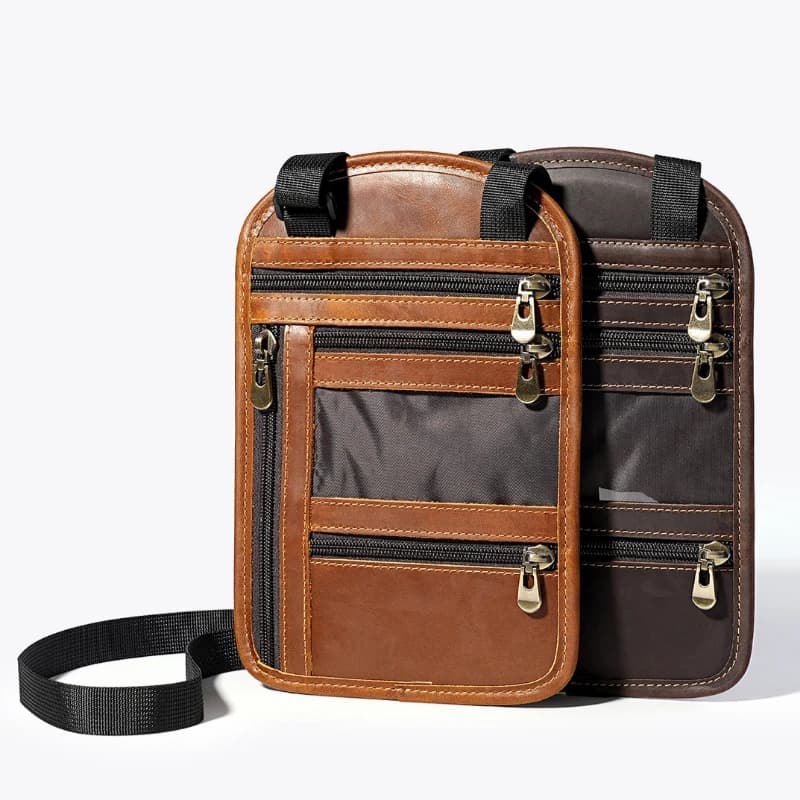 Portafoglio da Viaggio in Pelle Crazy Horse, Organizer Multi-Tasca per Essenziali Business e Viaggio con Tracolla Regolabile