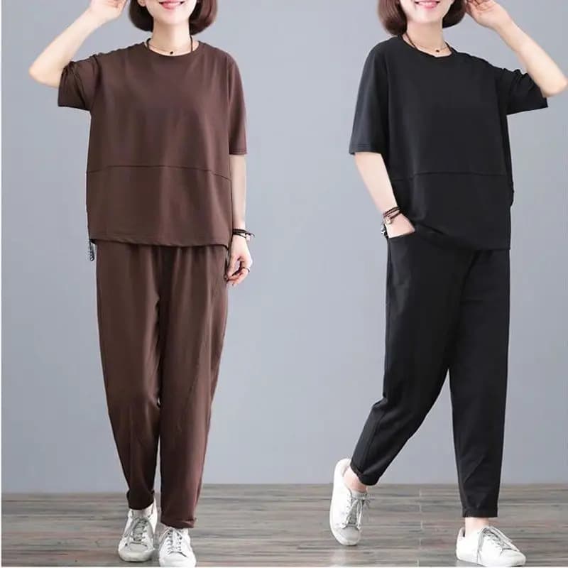 plus Size Sportswear Set for Mom Summer New Arrival Thin Loose Fashion Short Sleeve Casual Two-Piece Set Comfortable Breathable