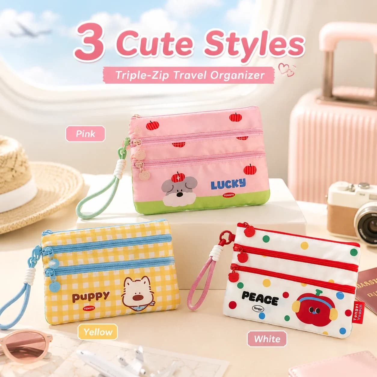 Cartoon Travel Document Wallet, Passport Ticket ID Card Holder, Portable Small Pouch for Travel