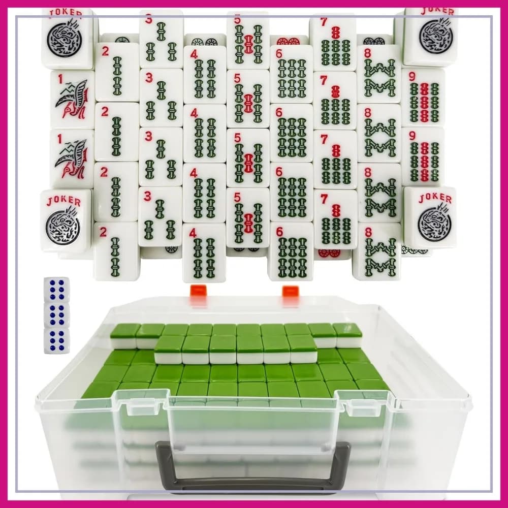 Set di 166 tessere Mahjong americane con custodia, 3 dadi, tessere da 1,2 pollici per feste con amici e famiglia, verde