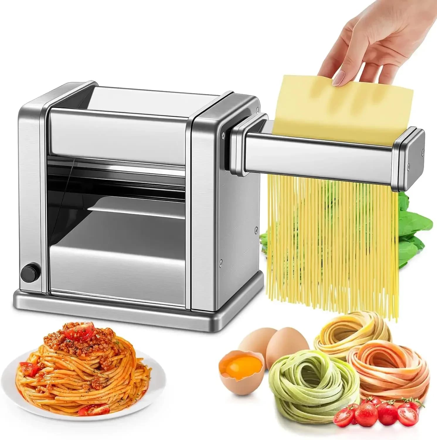 Electric Pasta Maker Machine, Adjustable Thickness Noodle Maker for Spaghetti, Fettuccine, Lasagna & Dumpling Skins | 7-Level Cu