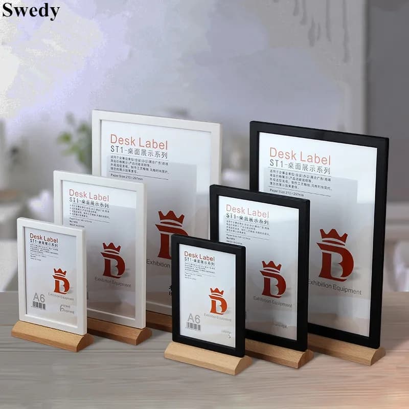 A5 148x210mm Double Acrylic Sign Holder Display Stand Wood Table Menu Price List Paper Holder Leaflet Poster Photo Picture Frame