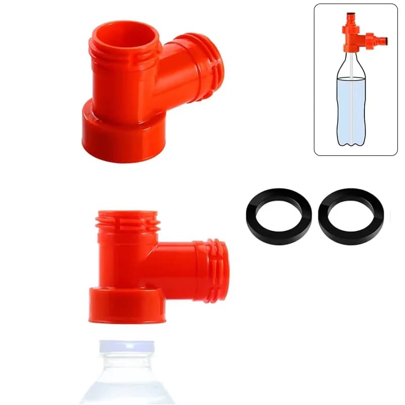 3-way carbonation connector in plastic, T-adapter for homebrewing carbonation cap, for filling PET bottles for the production of carbonated water and soft drinks.