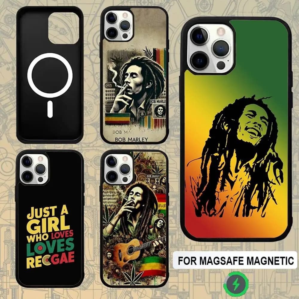 Bob Marley Rasta Lion For Magsafe Wireless Charger Case For iPhone 15,16,17,13,14,11,12,Pro,Max,Plus,E,Air,Mini Protection