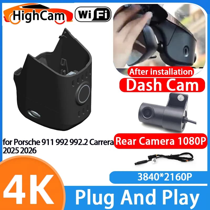 HighCam for Porsche 911 992 992.2 Carrera 2025 2026 4K IMX335 2160P Wifi Car OEM DVR Video Recorder Dash Cam Front Rear Camera