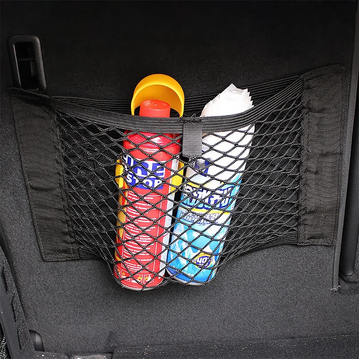 Rete elastica organizer per bagagliaio auto, tasca a rete a doppio strato per interni veicolo