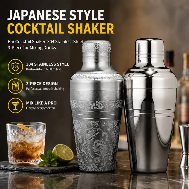 Retro Engraved Stainless Steel Cocktail Shaker 510ml Three Section Drink Mixing Vessel Multiple Color Options Suitable