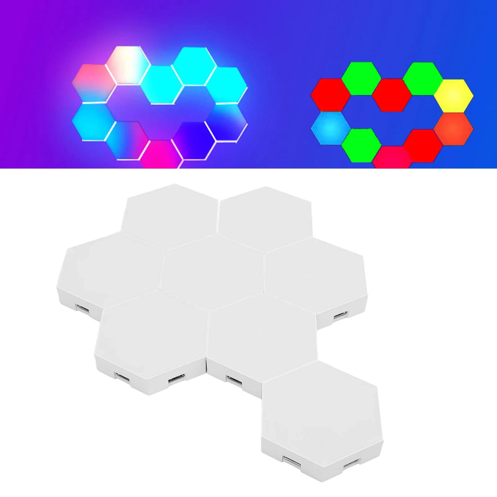 Kit Luci da Parete Sincronizzate con la Musica, Set da 8 Luci LED RGB WIFI con Controllo Vocale, Facile da Installare, Kit Luci Esagonali USB per Serate Film e Giochi