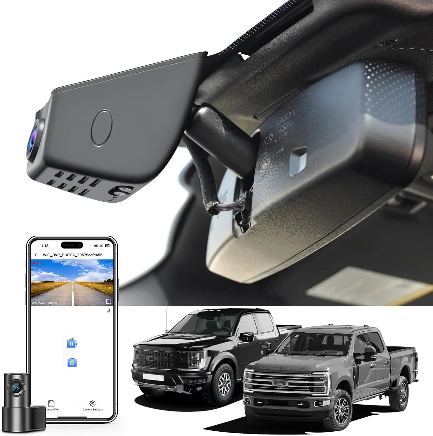 Dash Cam Anteriore 4K e Posteriore 1080P per Ford F150 2018-2026 F250/F350/F450 Super Duty 2020-2026, App Gratuita e WiFi, GPS, Scheda da 128GB