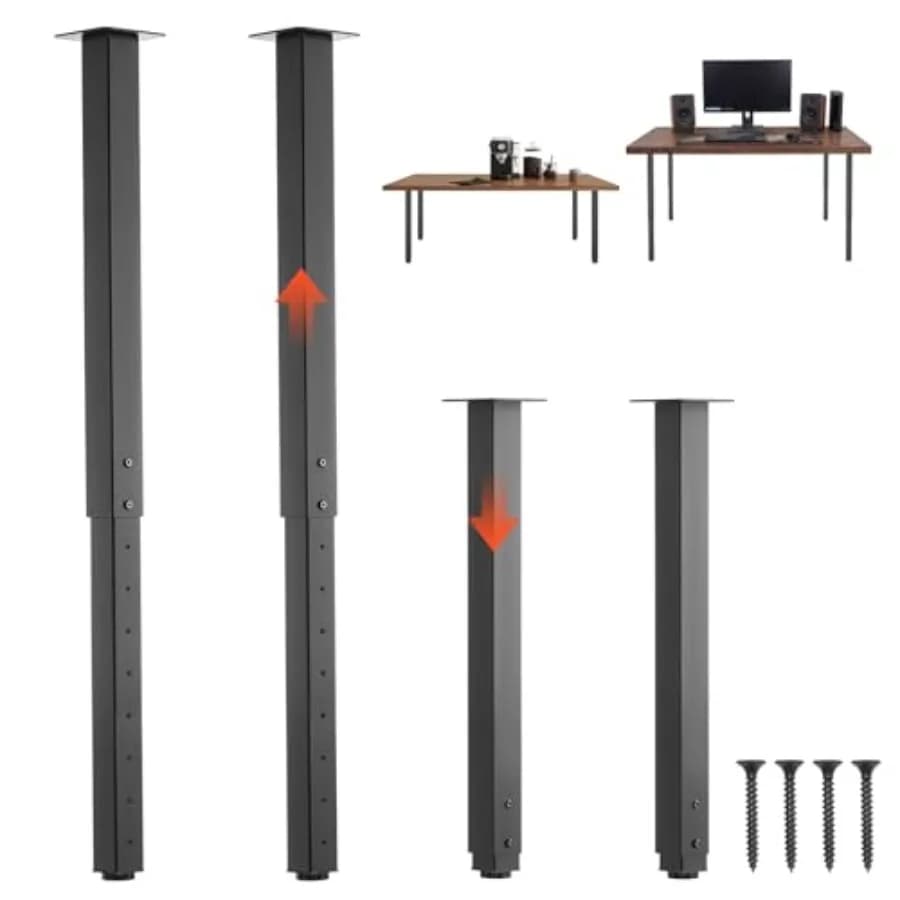 Gambe per Tavolo Regolabili 24-40 Pollici, Gambe in Acciaio Quadrate per Mobili, Carico Massimo 1200 lbs, Installazione Rapida, Ideali per Casa e Ufficio