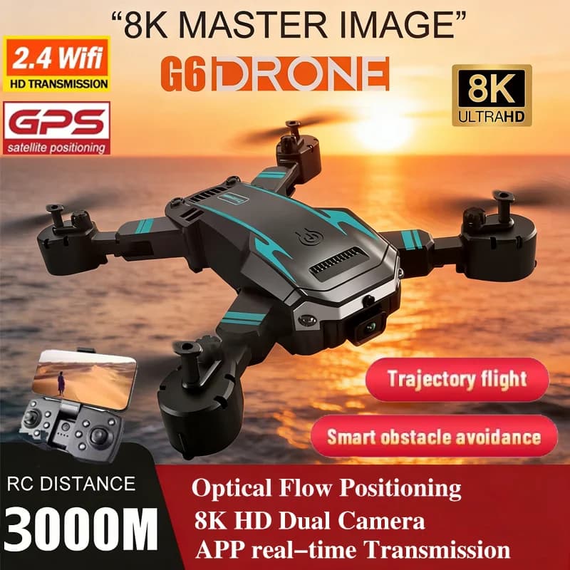 Nuovo Drone GPS G6/S6 - WiFi 5G con Evitamento Ostacoli - Fotocamera HD 8K - Quadricottero con Flusso Ottico, Regalo per Bambini e Principianti, per Uso Interno ed Esterno