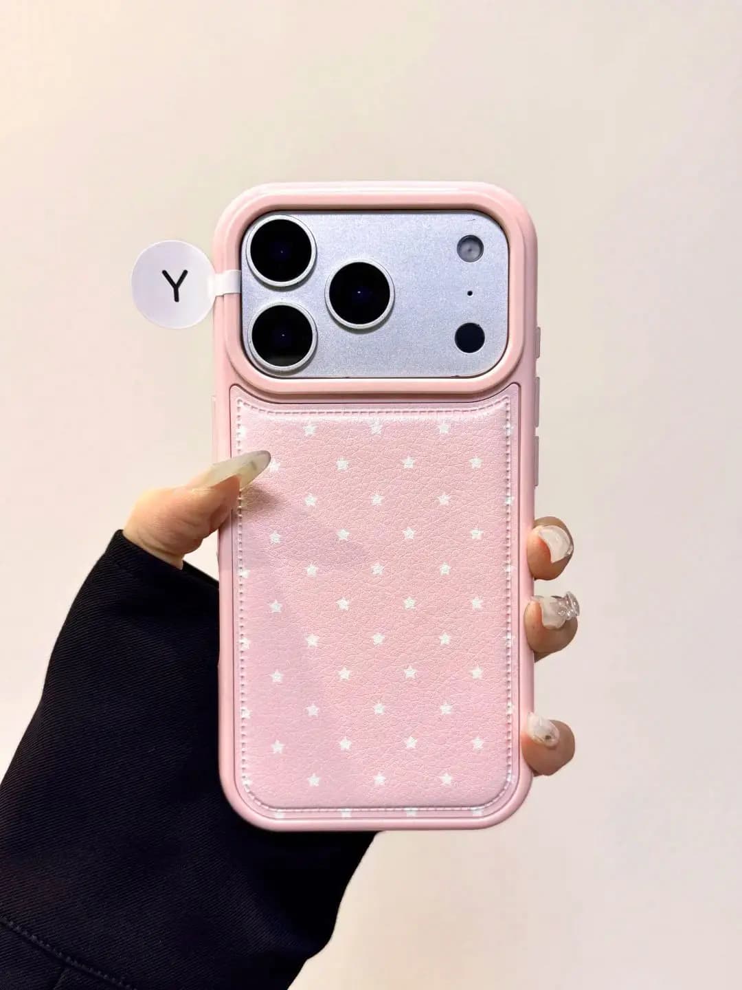 New Shot Cover Pink Leather with Stars Korean Style INS for iPhone 17 Air 16 15 14 13 12 11 Pro Max - Antique Protection