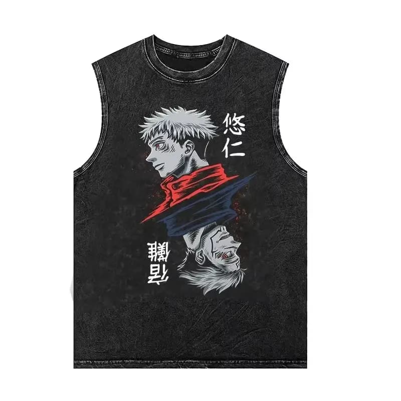 2026 Streetwear Jujutsu n Anime Vest Men Women Sleeveless Vintage Washed Tank Tops Jacket Casual Tops Summer Cosplay Y2k Clothes