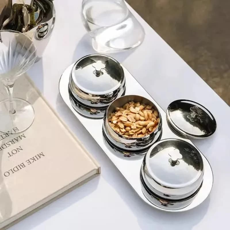 Ciotola Decorativa in Acciaio Inox 304 per Snack Secchi, Stile Europeo di Lusso, Vassoio per Conservazione Frutta e Biscotti