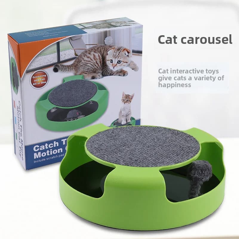 Disco rotante per gatti con puzzle e mouse, giocattolo teaser per gatti, mouse senza ombra per gatti, accessori per animali domestici