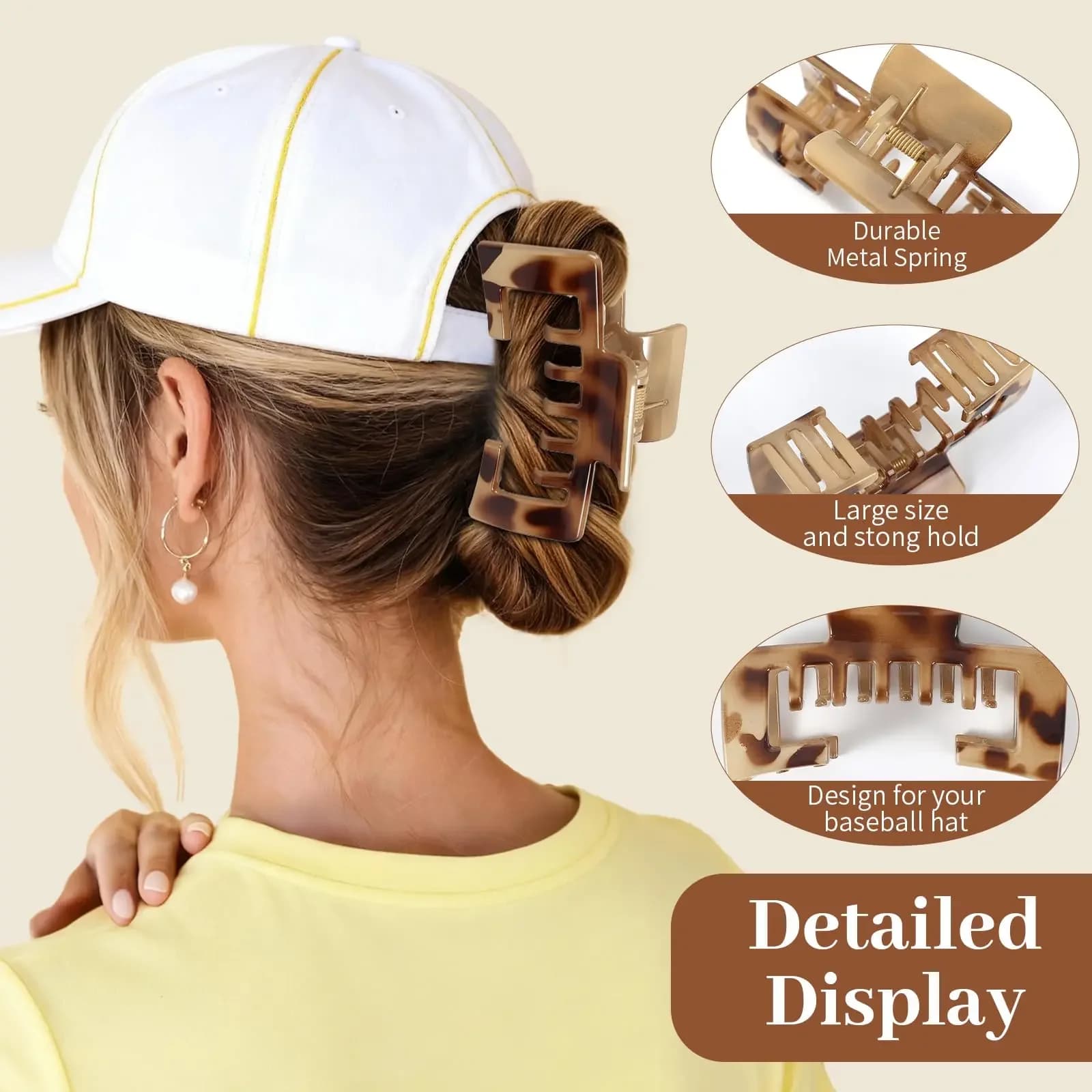 Clip per capelli compatibili con cappelli da baseball – Clip per capelli da donna per cappelli trucker, clip per capelli spessi per acconciature con cappello, 2 pezzi