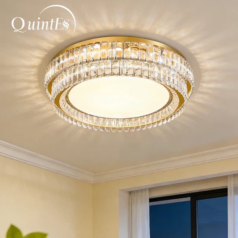Lampadario Moderno di Lusso in Cristallo, Luce ad Anello Dorato, Decorazione per Interni, Illuminazione per Camera da Letto e Soggiorno, Lampada LED Regolabile