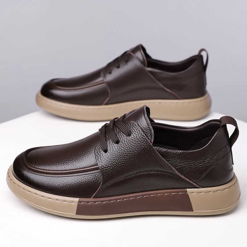 Men's Business Casual Shoes, Classic Lace-up Derby Style, Featuring a Pebbled Texture and Colorblock Thick Sole, Non-Slip Wear-R