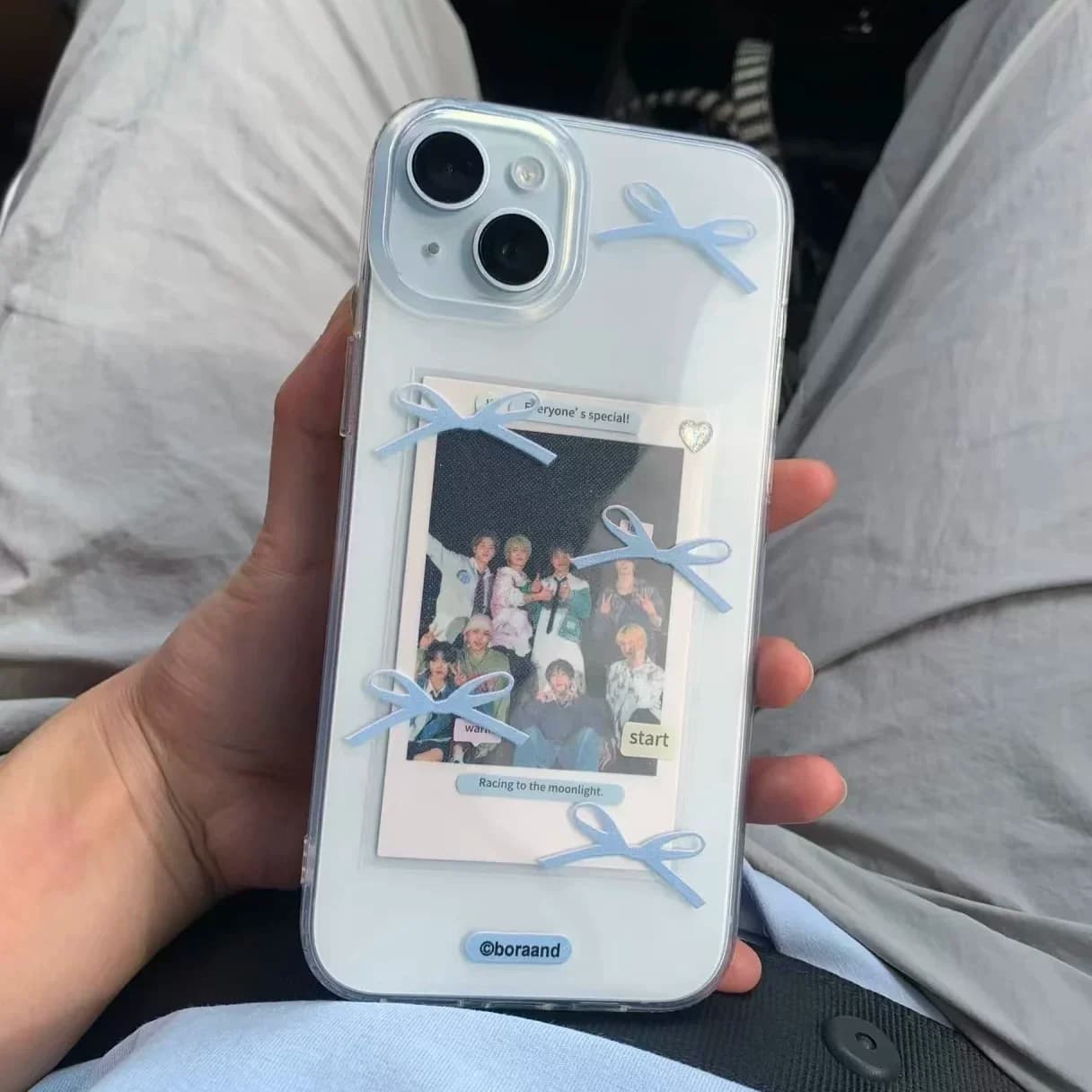 Cover for iPhone 17 16 15 14 13 12 11 Pro XR XS X Max 7 8 Plus Mini in Ins style, simple, blue, with bow, fresh, creative, theme cartoon