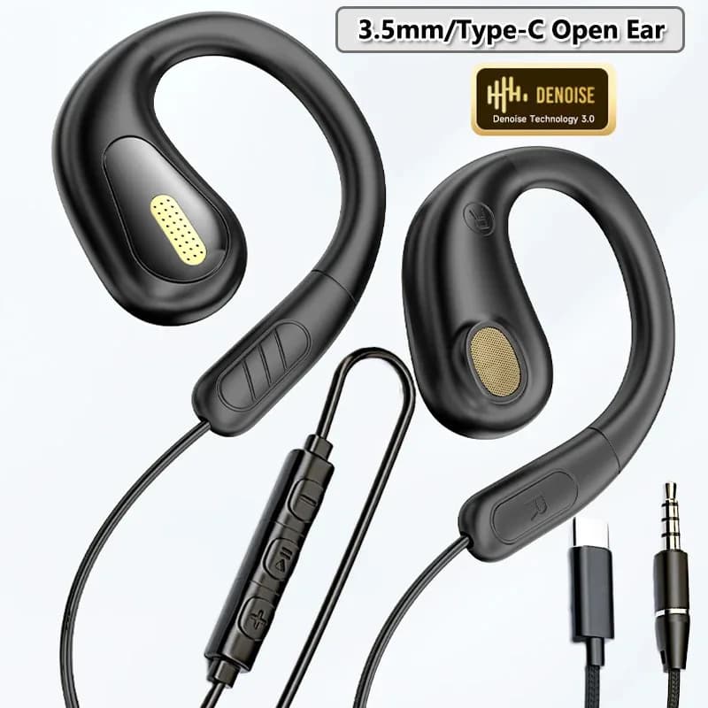 3.5 mm TP-C non-intericular headphones Sports play head with open ear wired Music ear with Hi-Fi sound with ENC microphone for clear calls
