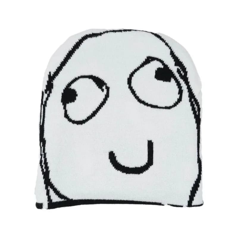 Funny Cartoon Face Knit Beanie Unisex Winter Hat Soft Warm Stretchy Acrylic Casual Skull Cap for Men & Women Playful Design