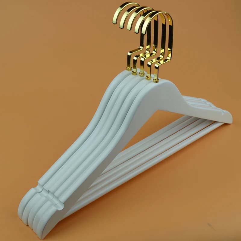 Appendiabiti in legno massello da 10 pezzi Negozio di abbigliamento Appendiabiti bianco Pressa per pantaloni per hotel senza cuciture per uso domestico