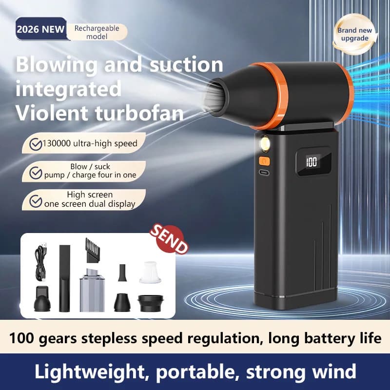 Handheld Vacuum Cleaner 2-in-1 Suction Blow High Speed USB Charging Digital Display Mini Portable High Power Outdoor Fan