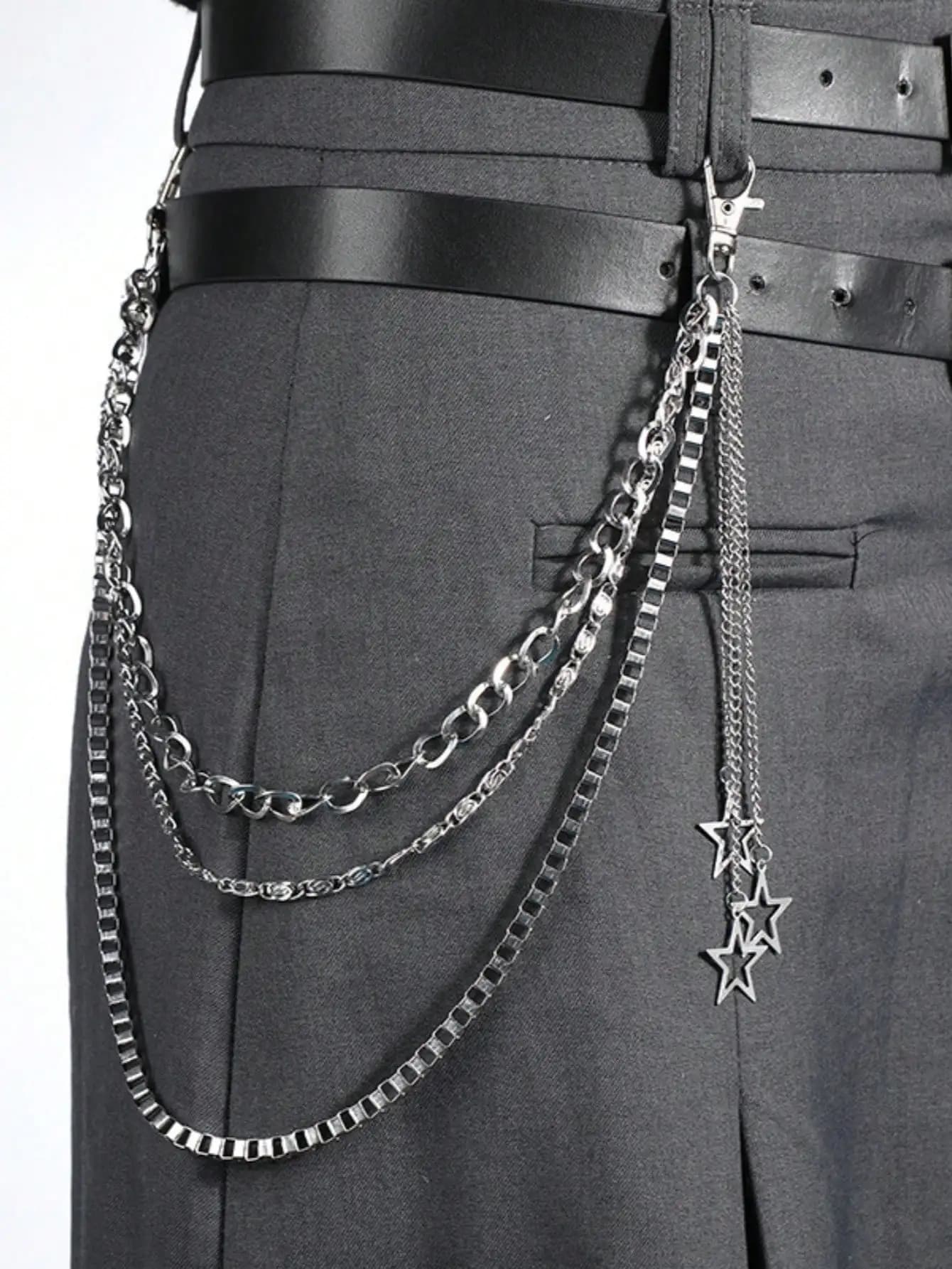 Men's Hip Hop Trouser Chain with Pearl Flower, Multi-Layer Metal Pendant Wallet Keychain, Stylish Waist Decor