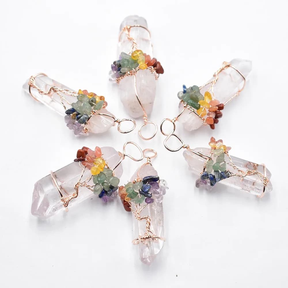 Natural Stone White Crystal Column Pendants Handmade Copper Wire Wraped Wholesale Life Tree 6 pcs/Lot for Jewelry Necklace