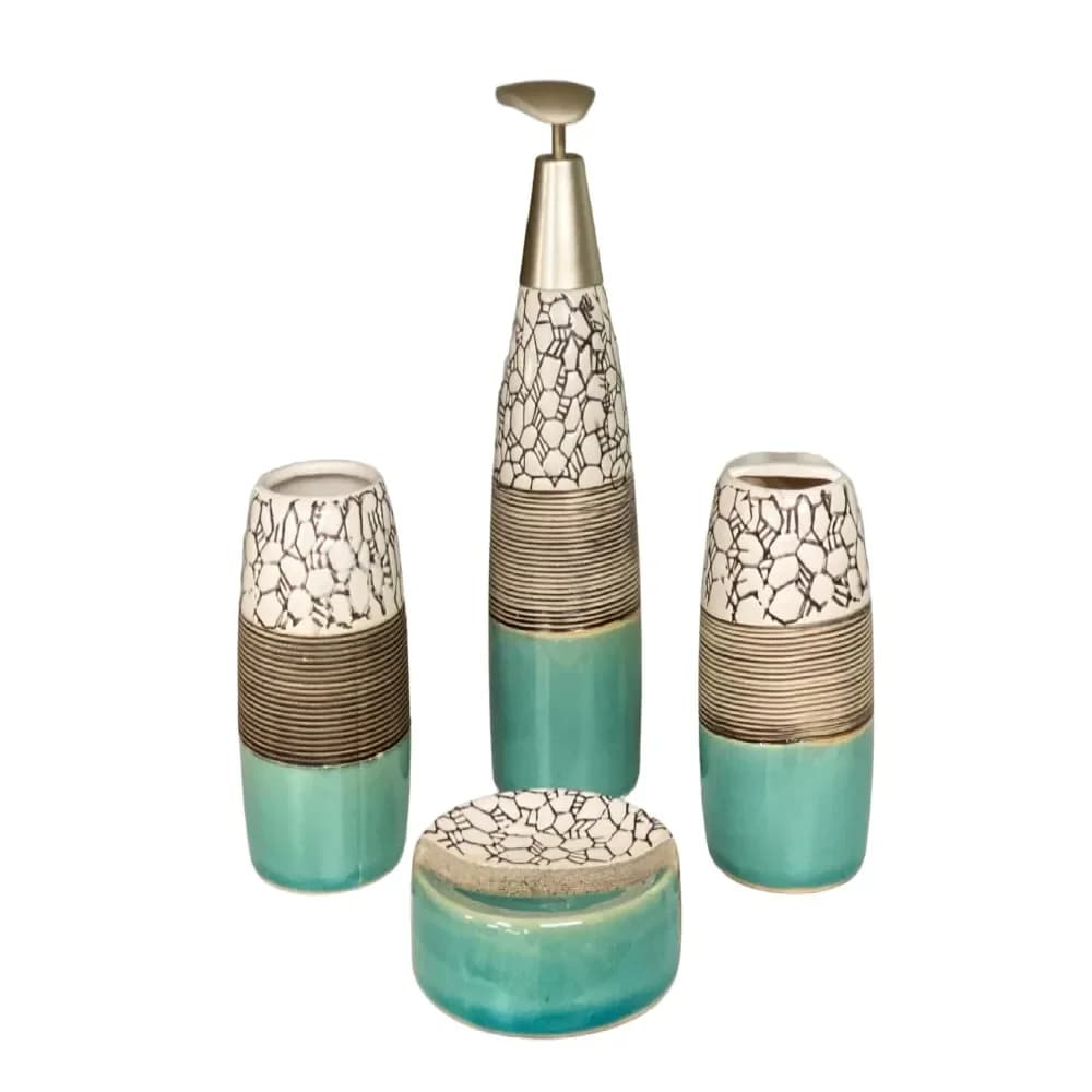 Set di accessori da bagno in ceramica con portasapone, dispenser per lozione, bicchiere e porta spazzolino da denti